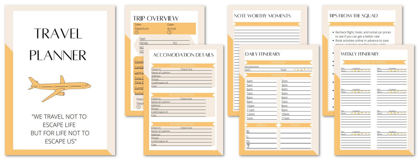 Travel Itinerary Planner (multiple colors)