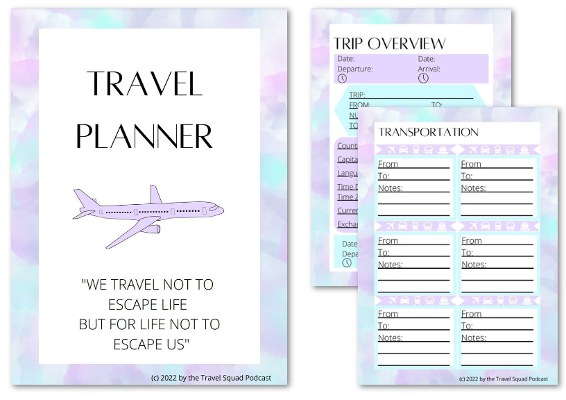 Travel Itinerary Planner (multiple colors)