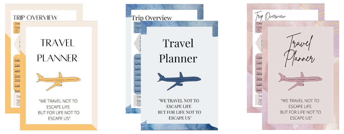 Travel Itinerary Planner (multiple colors)